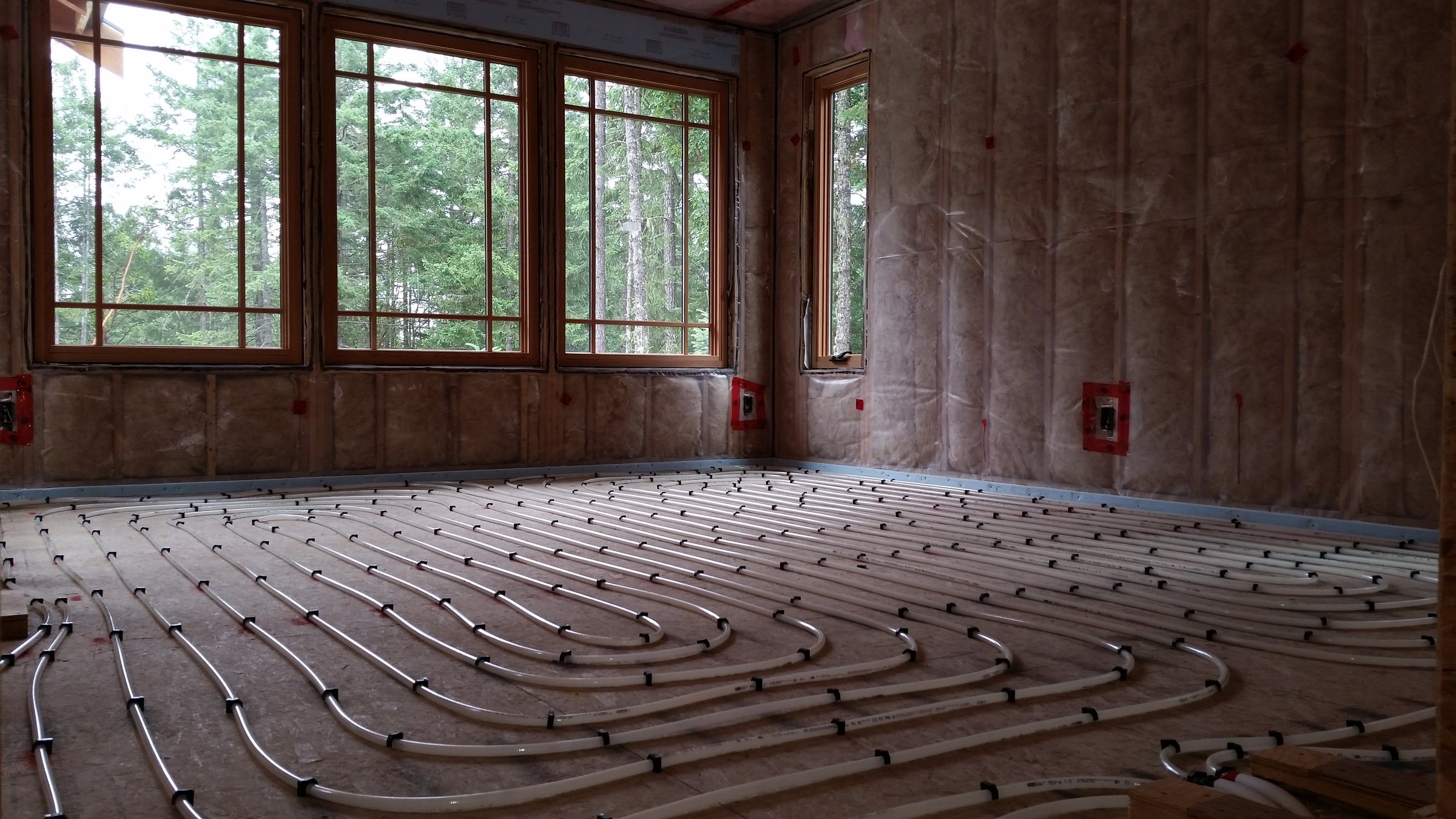 In-floor heating loops in a new home