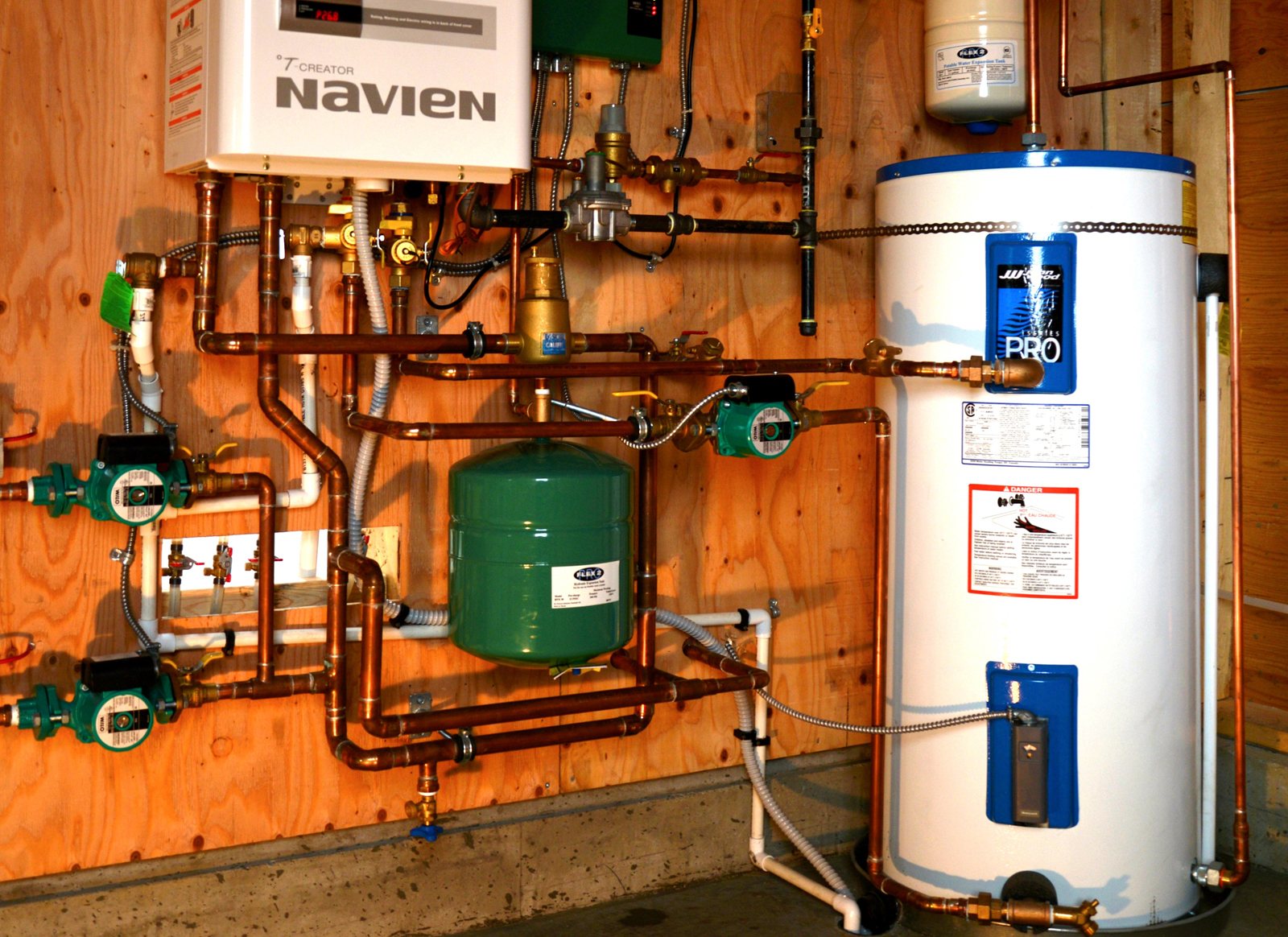 Navien boiler and hot water tank installation
