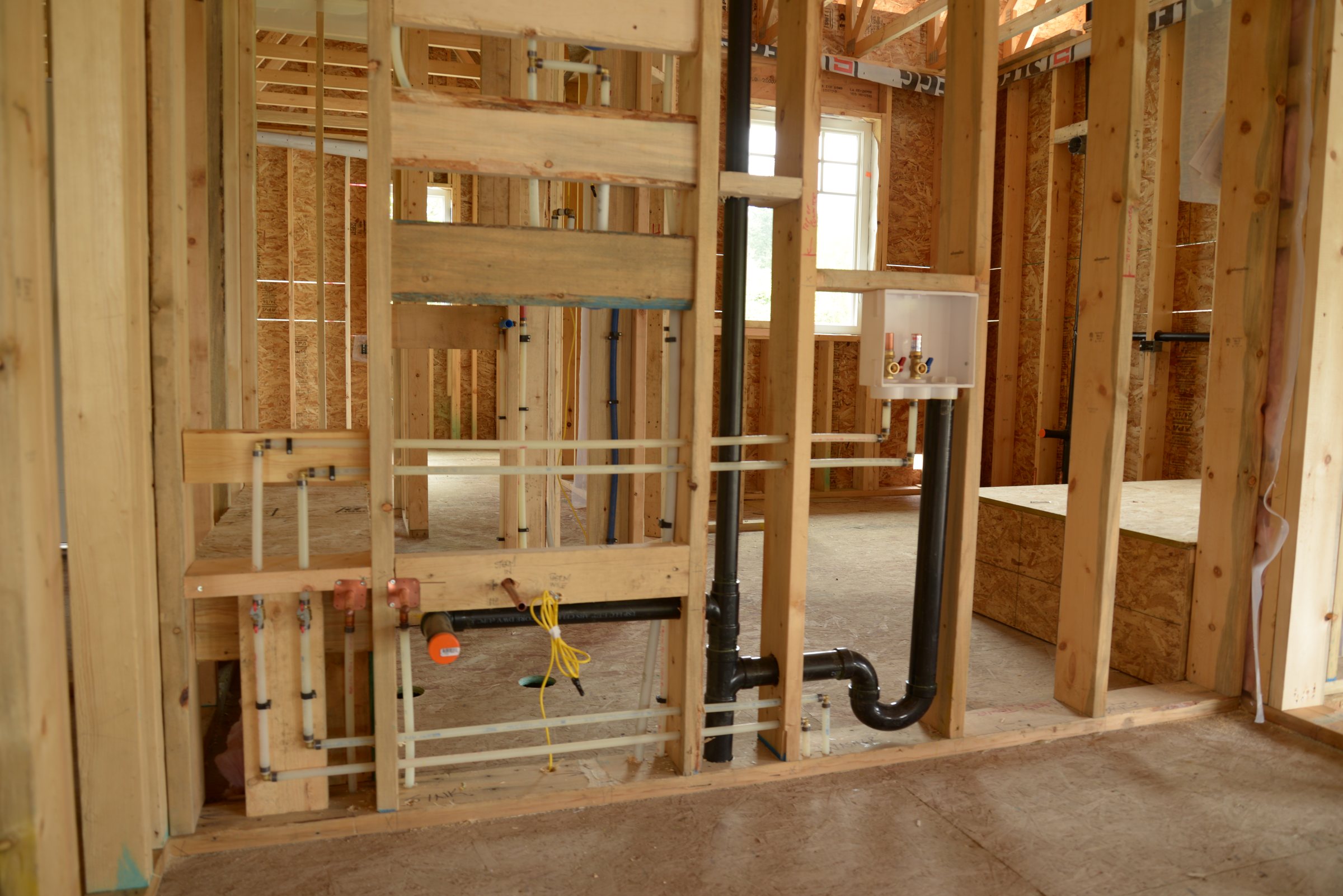 Plumbing rough-in in a new home